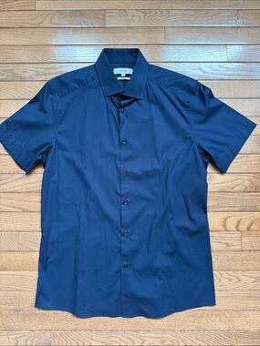 Reiss Men's Short-Sleeve Navy Button-Down Shirt
